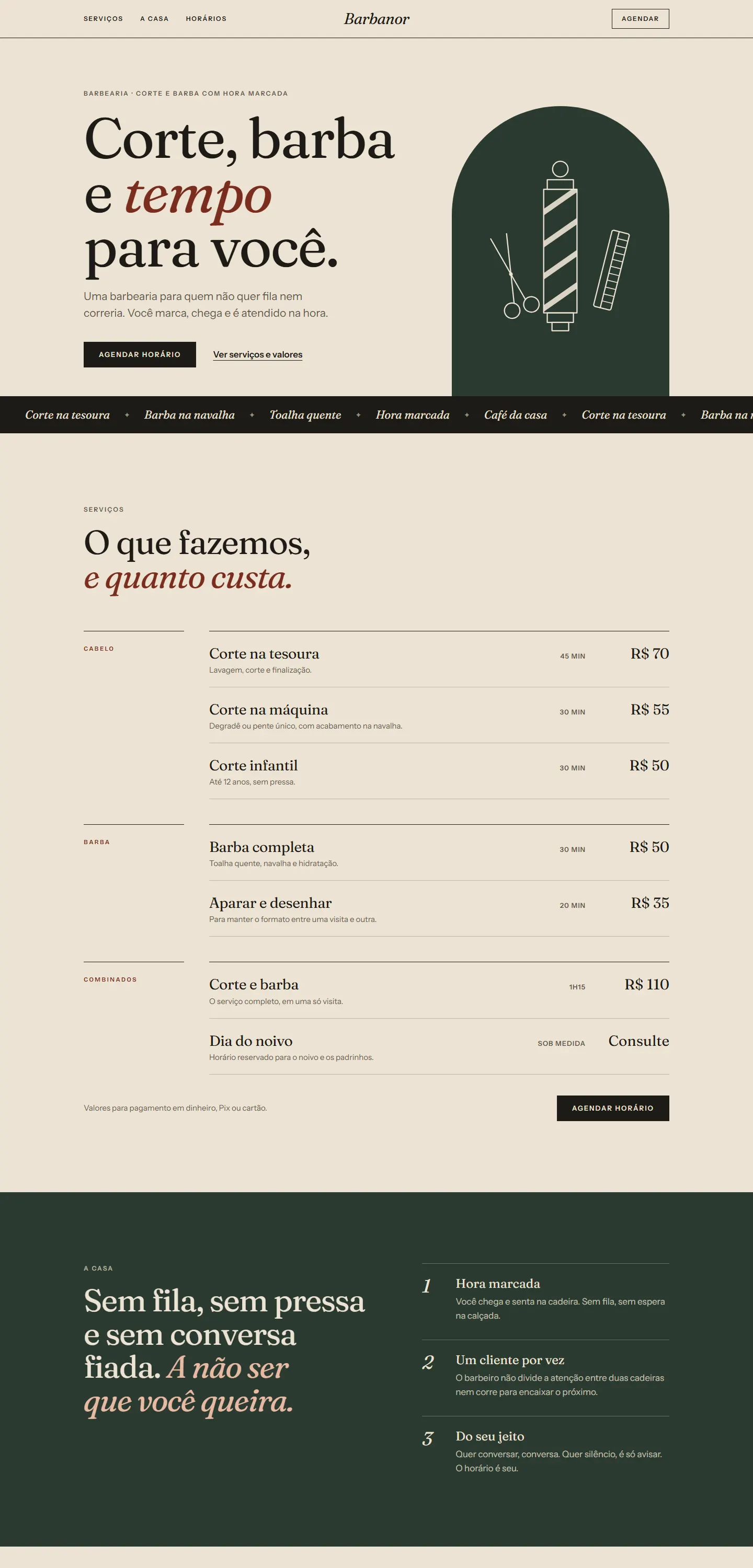 Página inicial do site de demonstração Barbanor