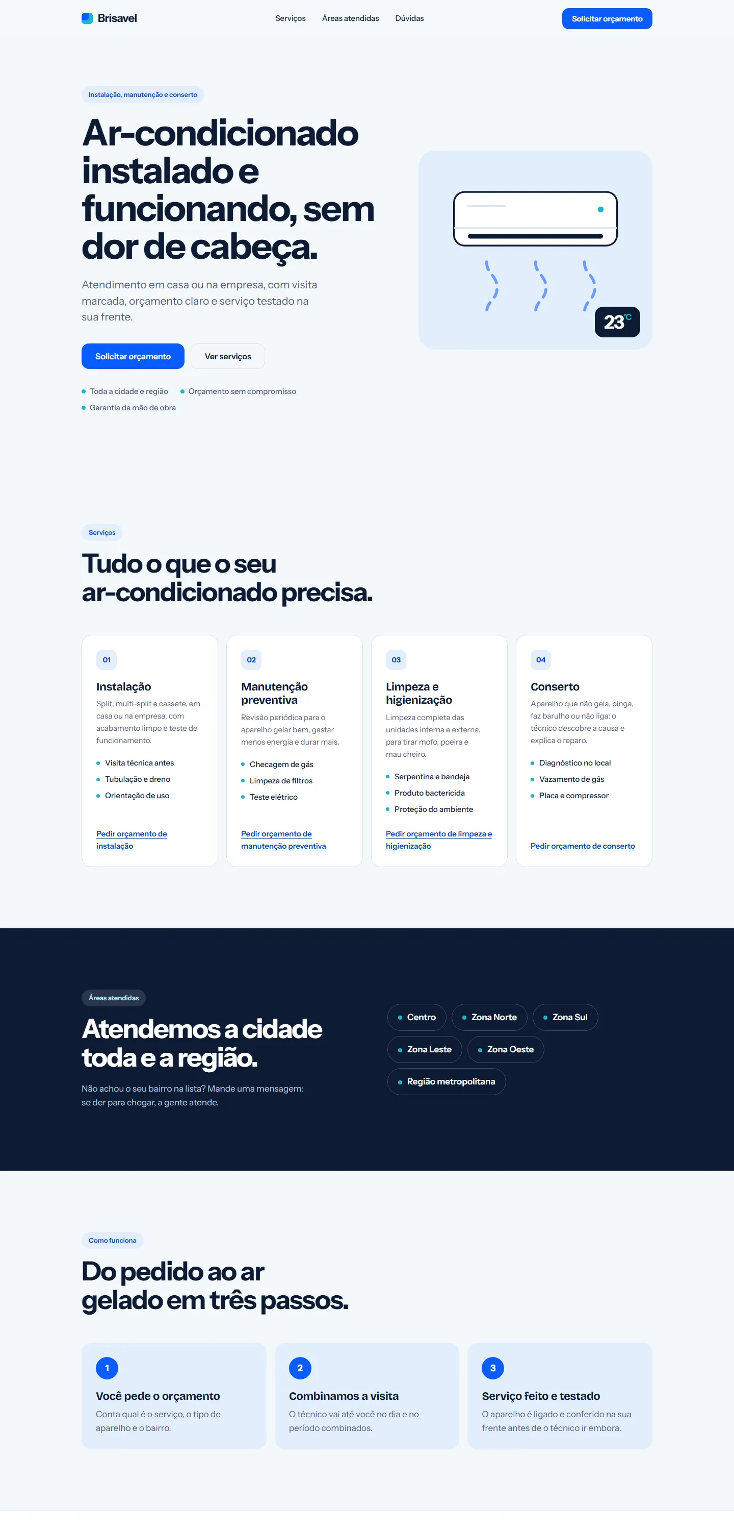 Página inicial do site de demonstração Brisavel