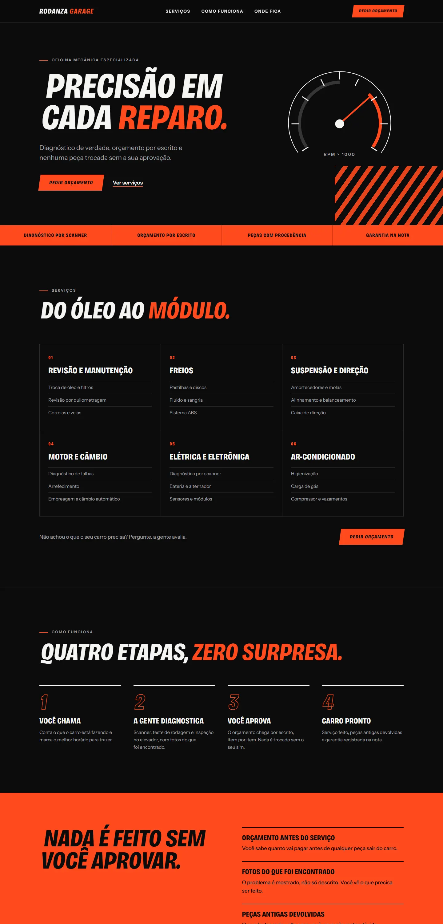 Página inicial do site de demonstração Rodanza Garage